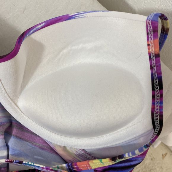 SPANX ASSETS By Sara Blakely Brush Strokes Tankini Swim Top Padded Bra Sz L - Picture 7 of 11